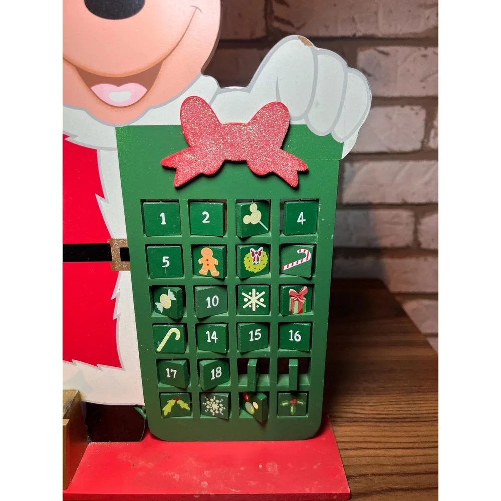 VTG Disney Mickey Mouse Christmas Advent Calendar Wooden Santa Countdown Holiday